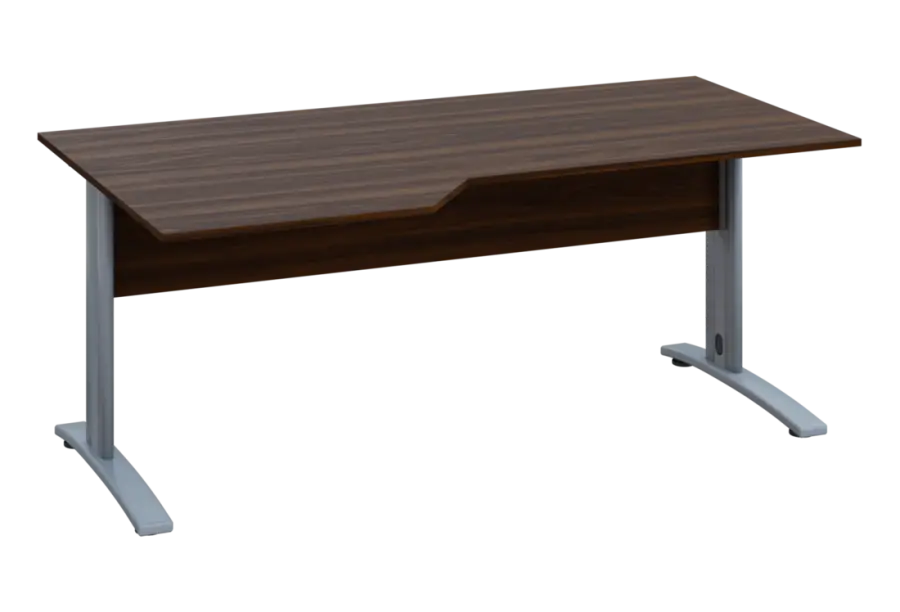 EZK 18 - 186 stůl kancelářský, rohový, levý, kovová podnož stříbrná, deska 18 mm, široký 1800 mm, ořech královský